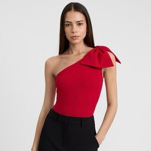 NWT Express Red Bow One-Shoulder Bodysuit Cute Valentine’s Date Night Top